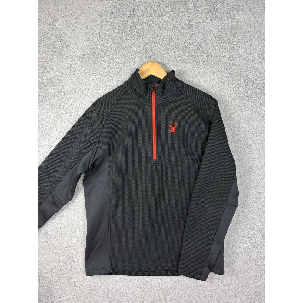Spyder Mens Large Black 1/4 Zip Thermal Waffle Fleece Pullover Top 1299048